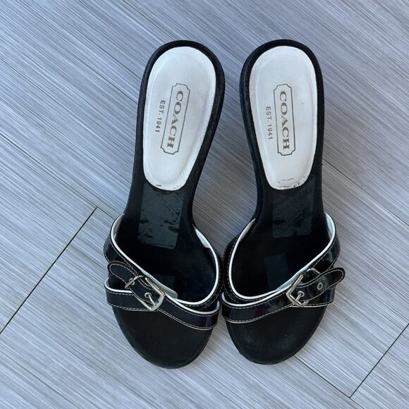 Coach Shoes - Vintage Y2K Coach Black Leather Slide Sandals Buckle Strap Accents Women US 9.5